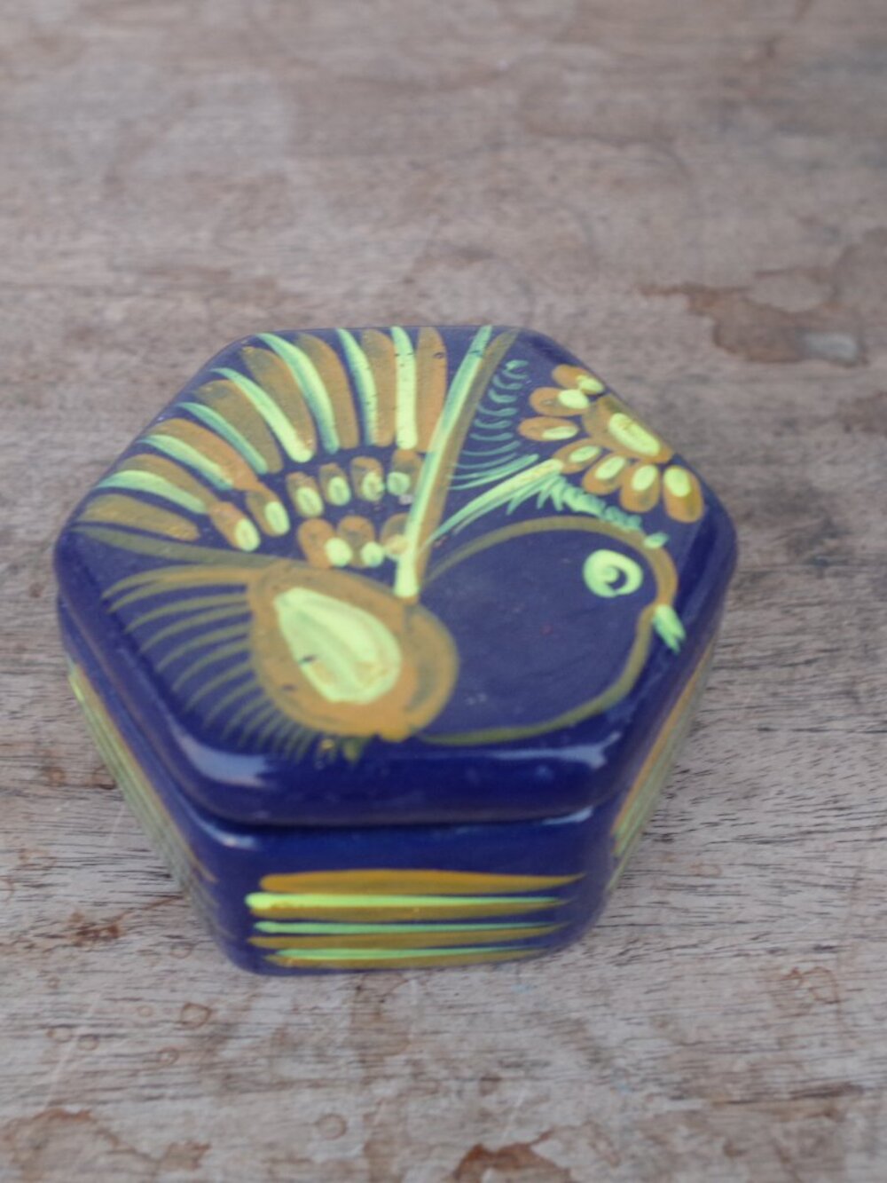 Mexican Pottery Art Hand Painted Terracotta  Cobalt Blue Box